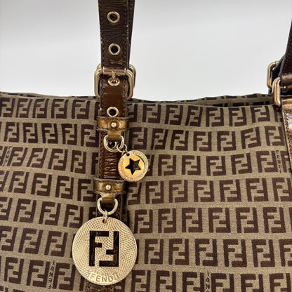 Fendi Zucca Canvas Zip Tote with Gold FF Charm — Early 2000s
