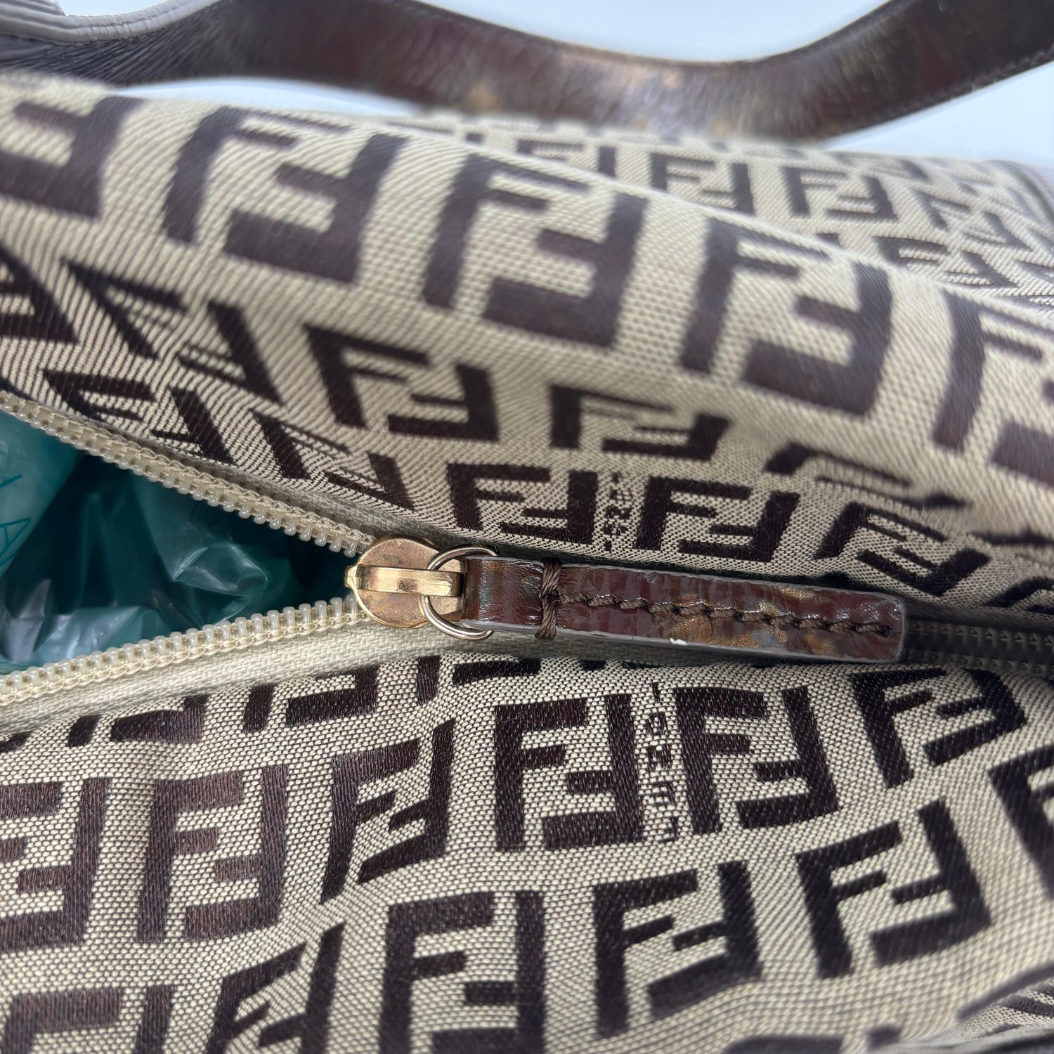 Fendi Zucca Canvas Zip Tote with Gold FF Charm — Early 2000s
