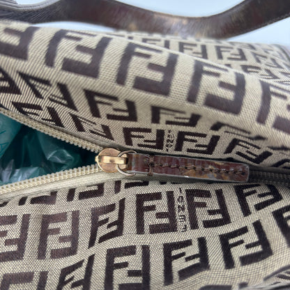 Fendi Zucca Canvas Zip Tote with Gold FF Charm — Early 2000s