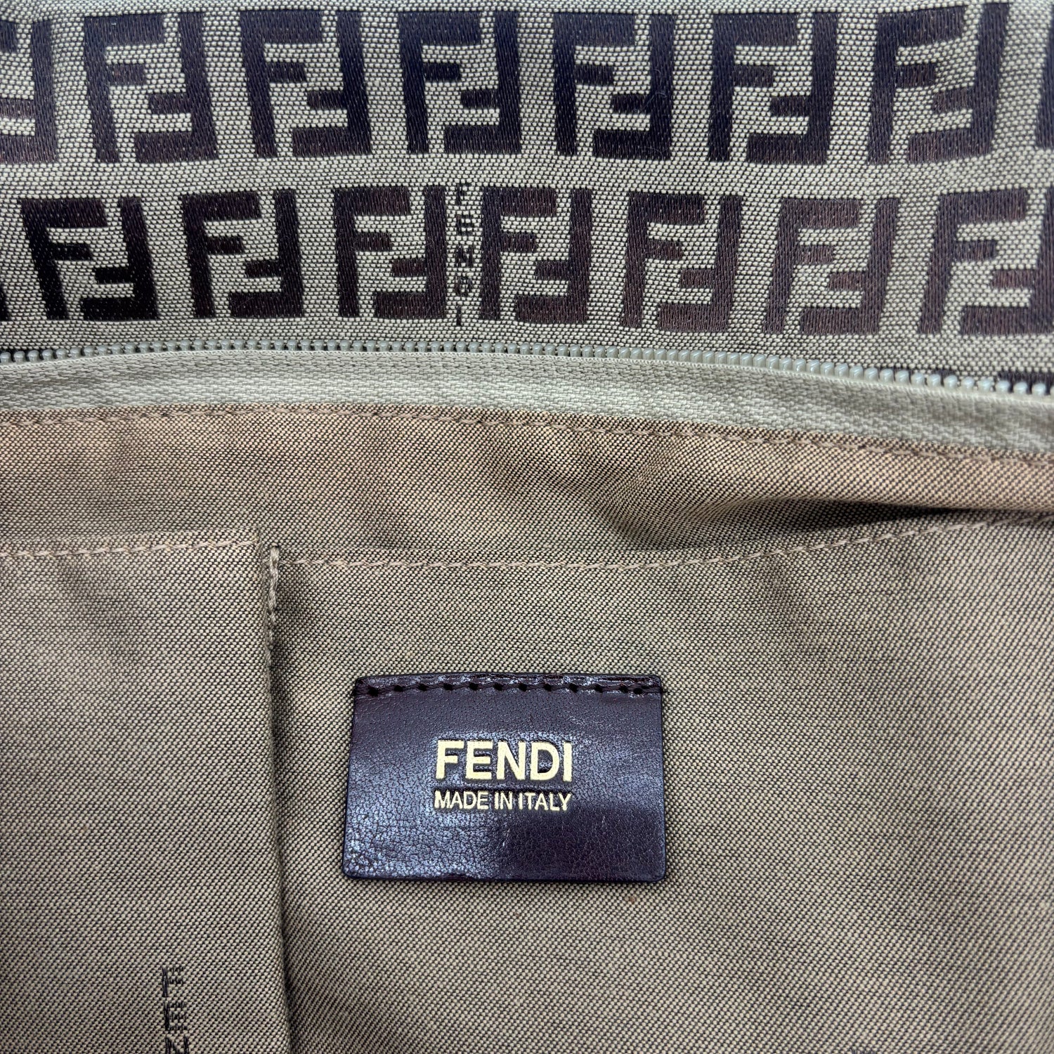 Fendi Zucca Canvas Zip Tote with Gold FF Charm — Early 2000s