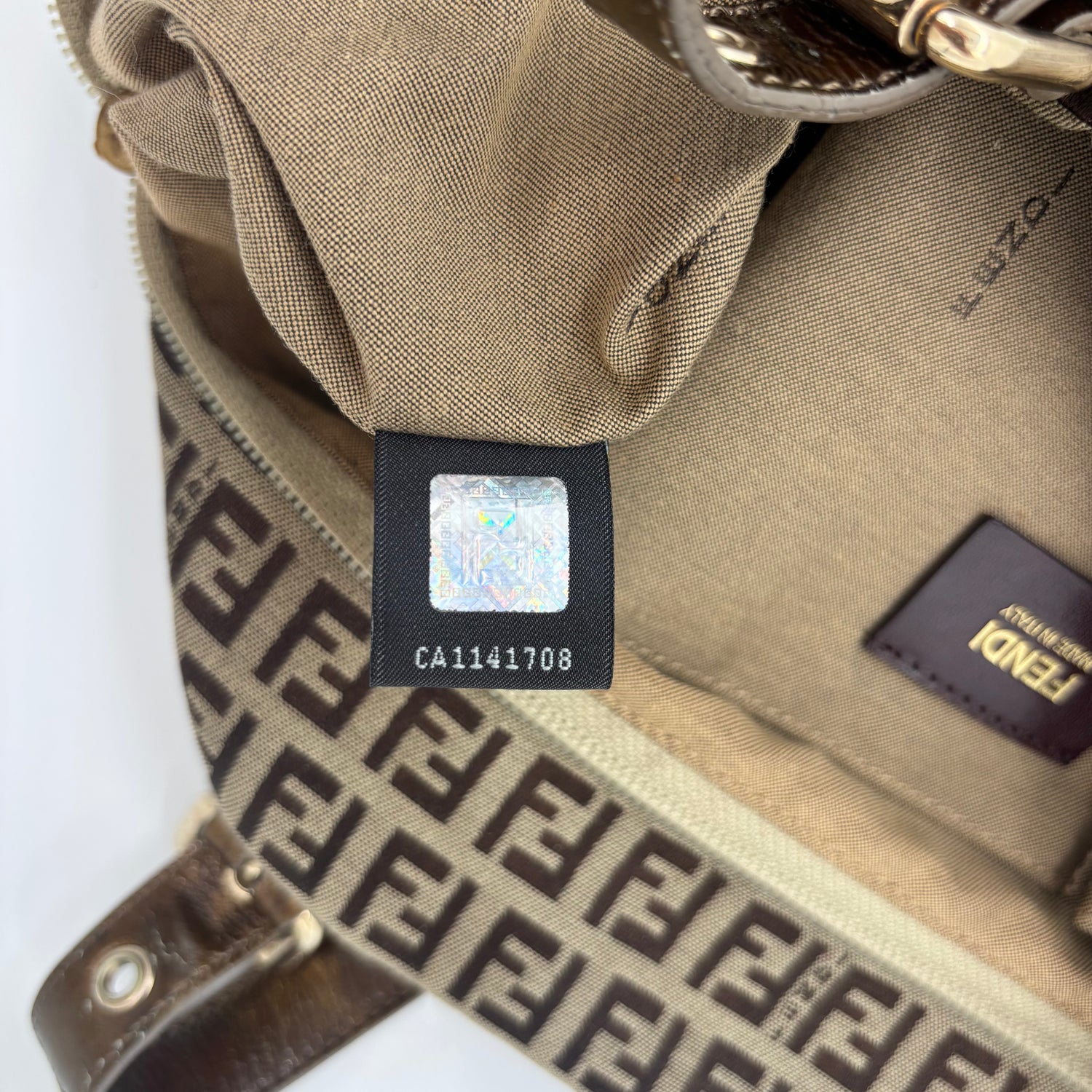 Fendi Zucca Canvas Zip Tote with Gold FF Charm — Early 2000s