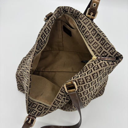 Fendi Zucca Canvas Zip Tote with Gold FF Charm — Early 2000s