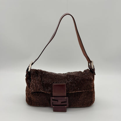 Fendi Chocolate Brown Bugle Beaded Baguette, Early 2000s