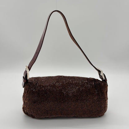 Fendi Chocolate Brown Bugle Beaded Baguette, Early 2000s