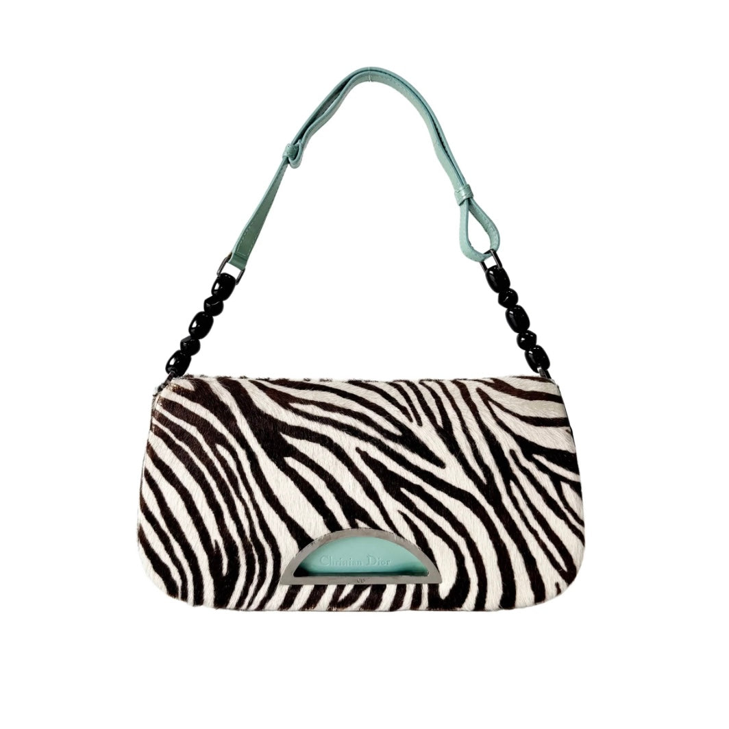 Malice Pearl Zebra Print Pony Hair Shoulder Bag