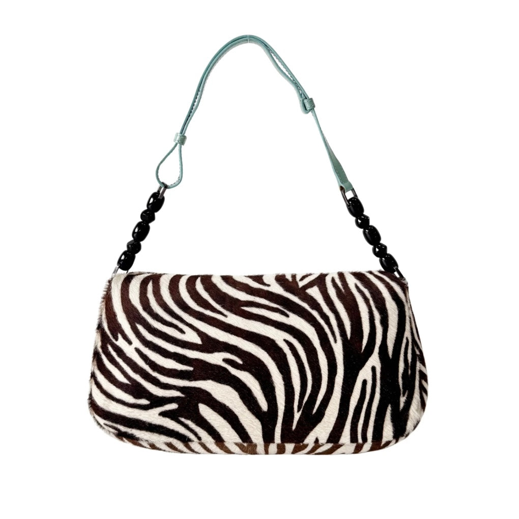 Malice Pearl Zebra Print Pony Hair Shoulder Bag