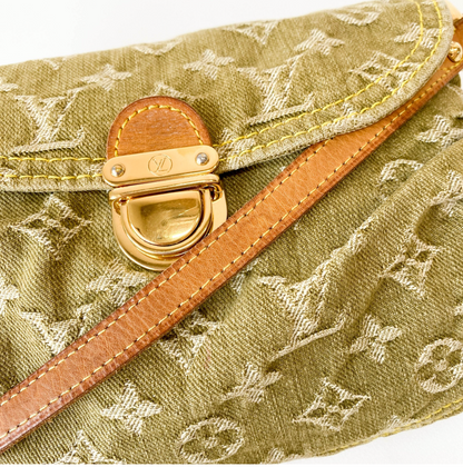 Monogram Denim Pleaty Shoulder Bag in Khaki