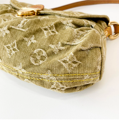 Monogram Denim Pleaty Shoulder Bag in Khaki
