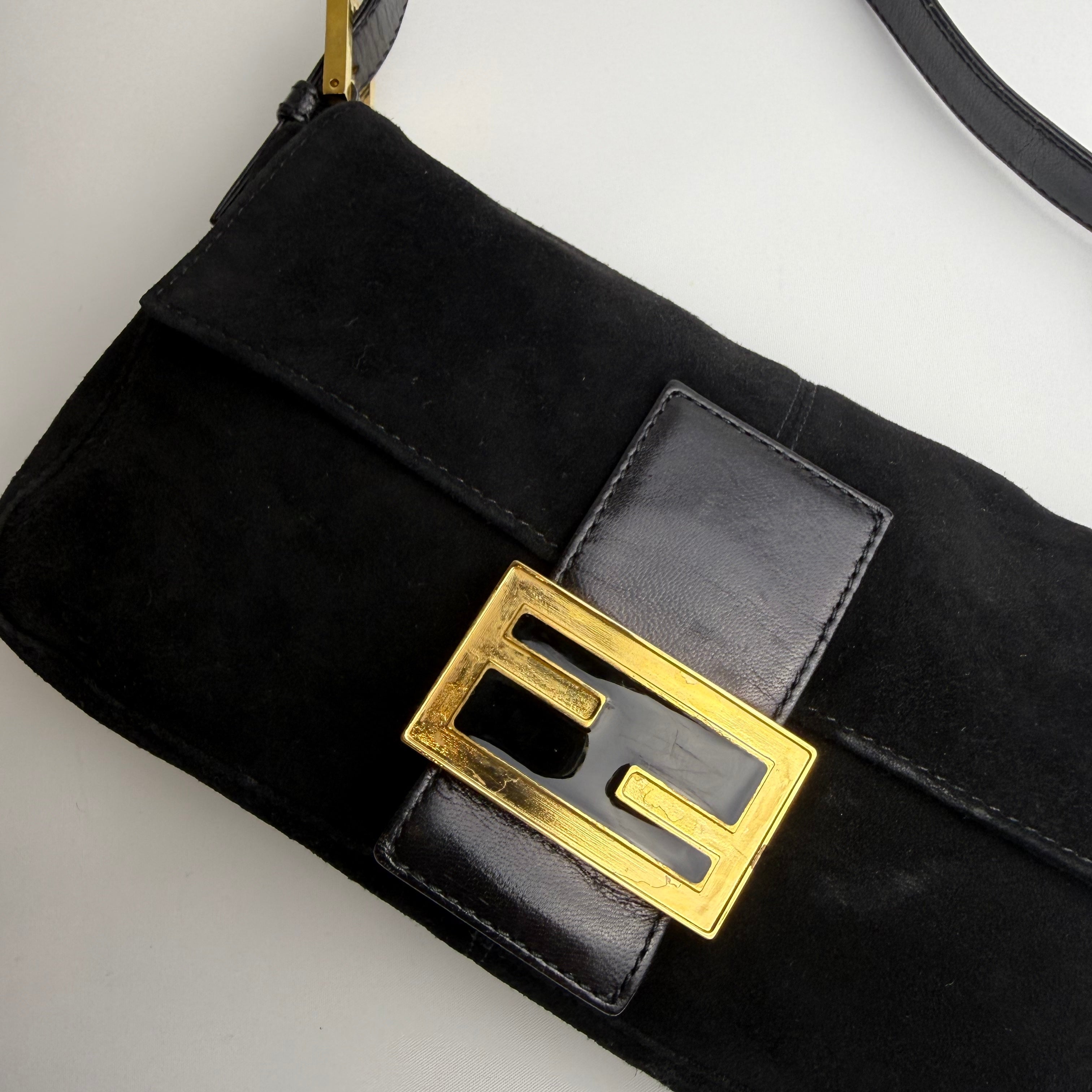 Fendi Black Suede Baguette
