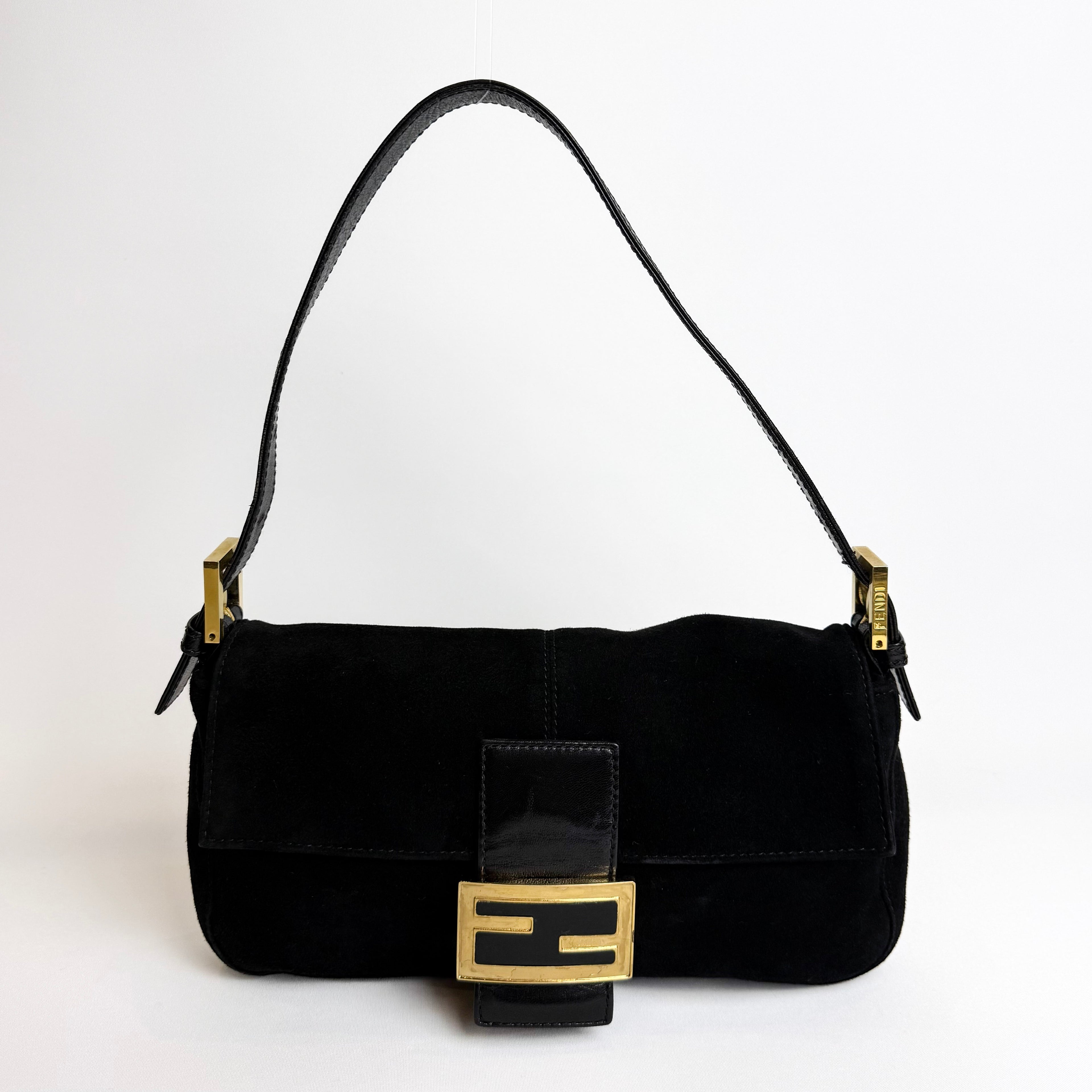 Fendi Black Suede Baguette