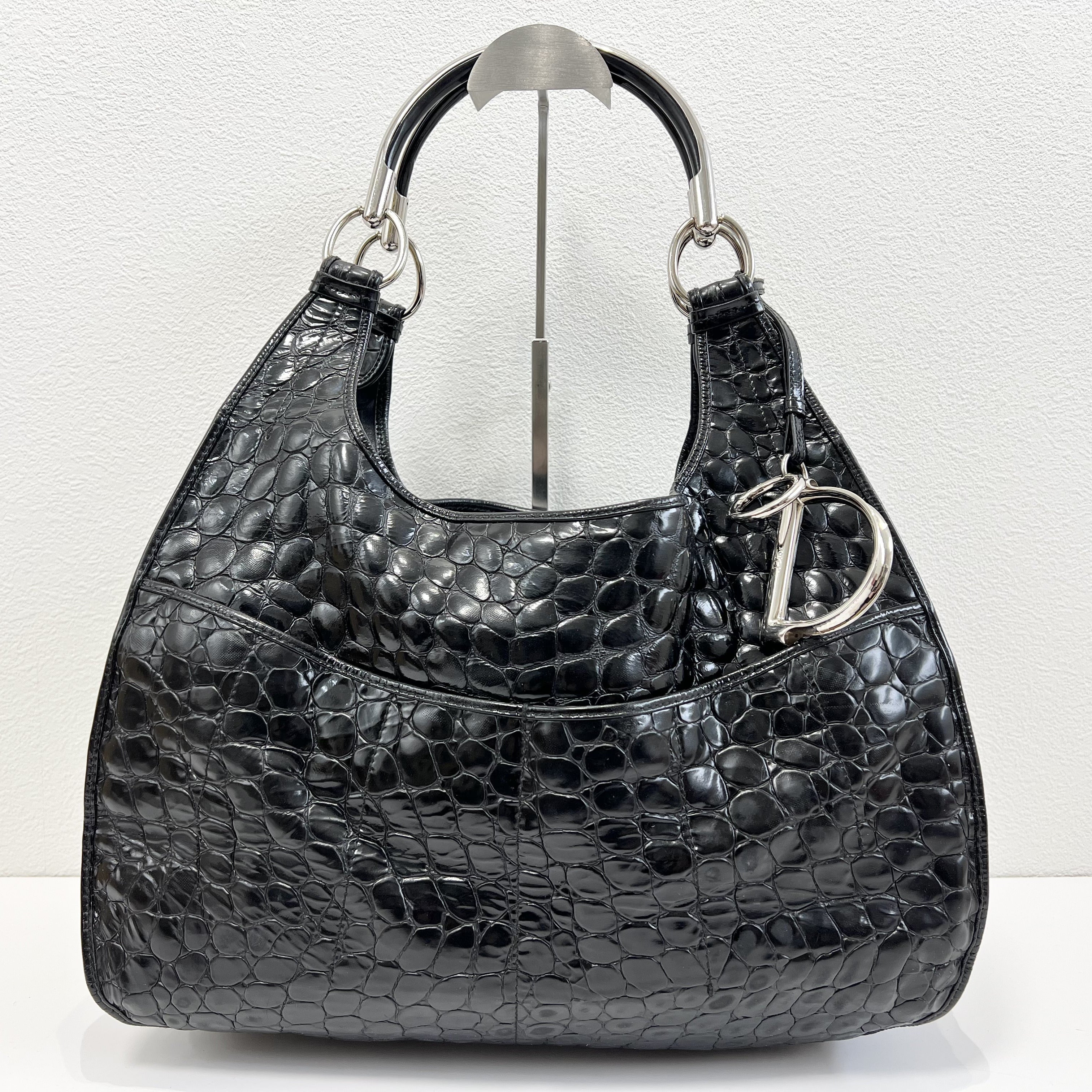 Christian Dior 61 Croc Embossed Patent Leather Tote, Galliano Era