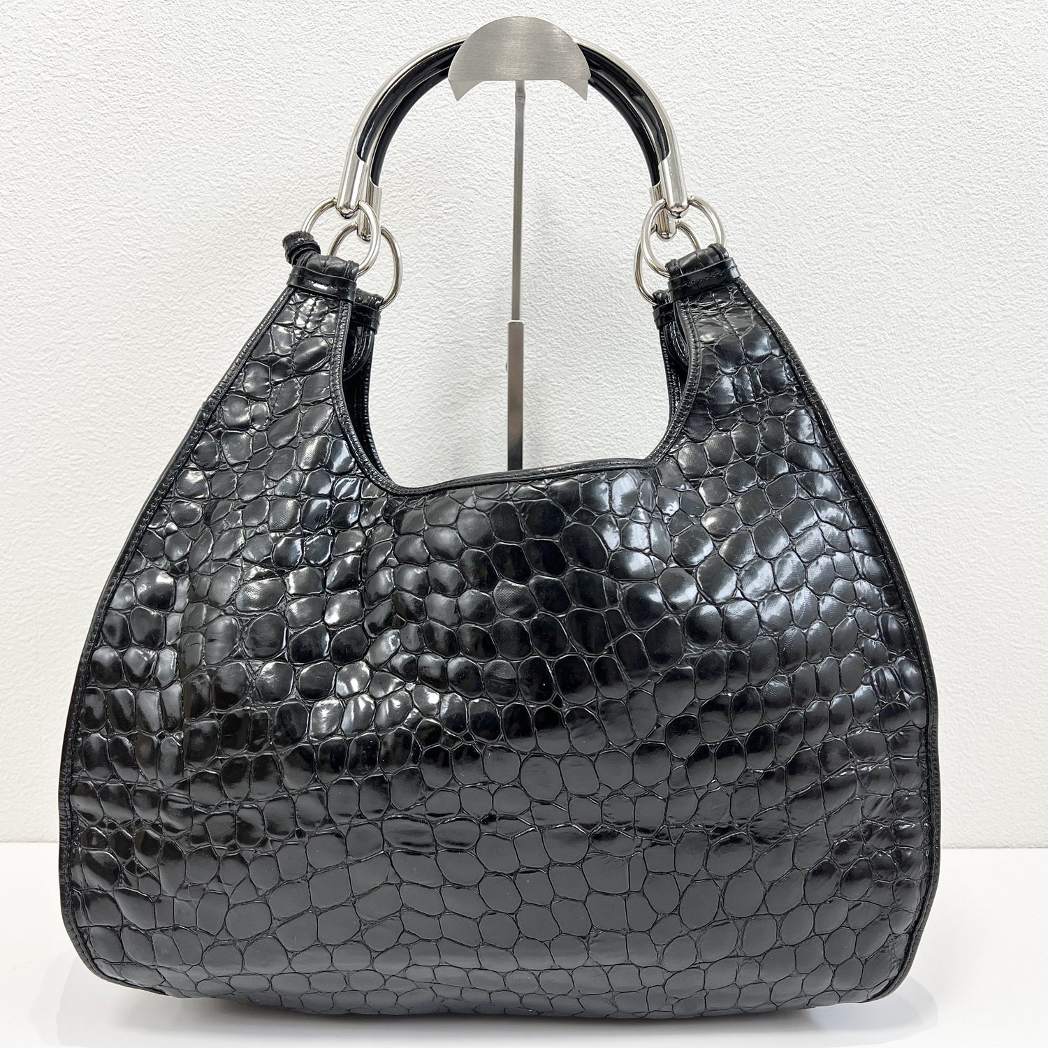 Christian Dior 61 Croc Embossed Patent Leather Tote, Galliano Era
