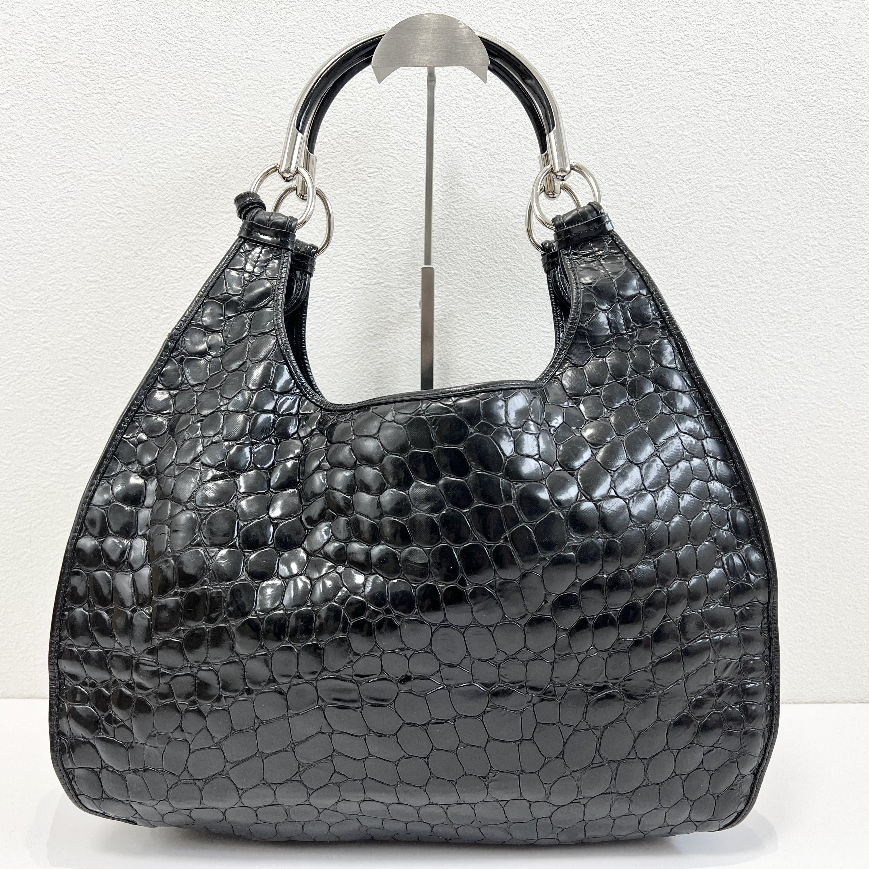 Christian Dior 61 Croc Embossed Patent Leather Tote, Galliano Era