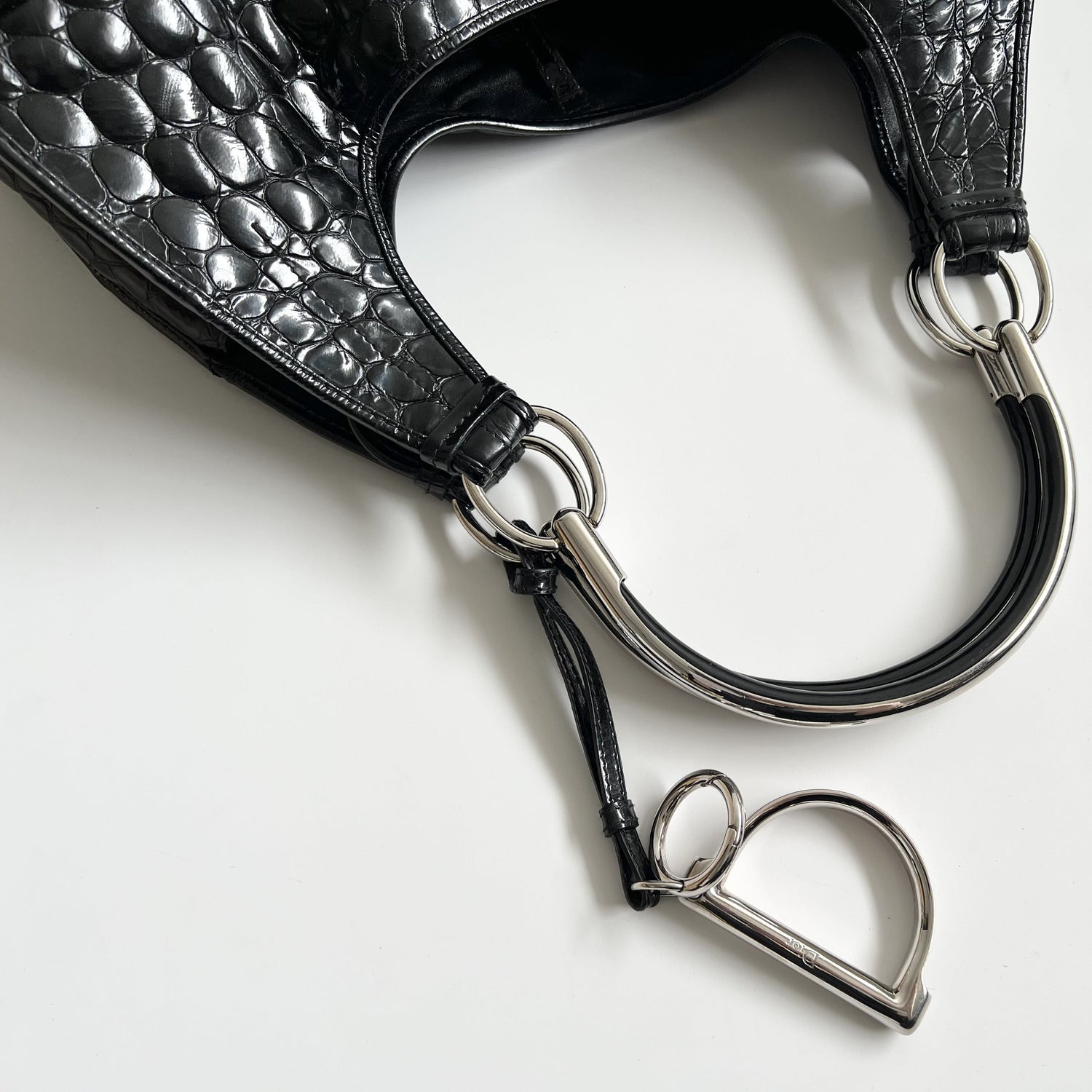 Christian Dior 61 Croc Embossed Patent Leather Tote, Galliano Era