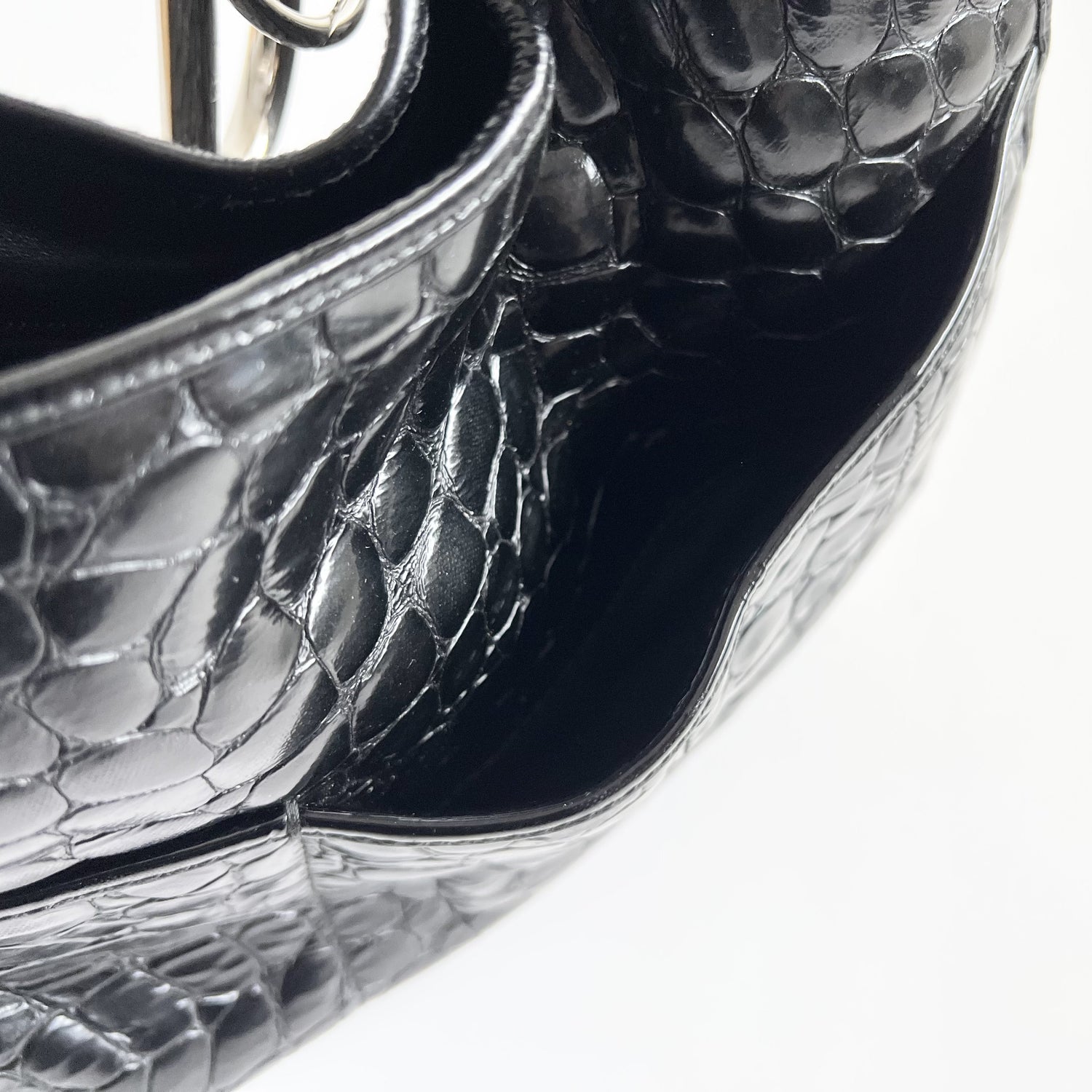 Christian Dior 61 Croc Embossed Patent Leather Tote, Galliano Era