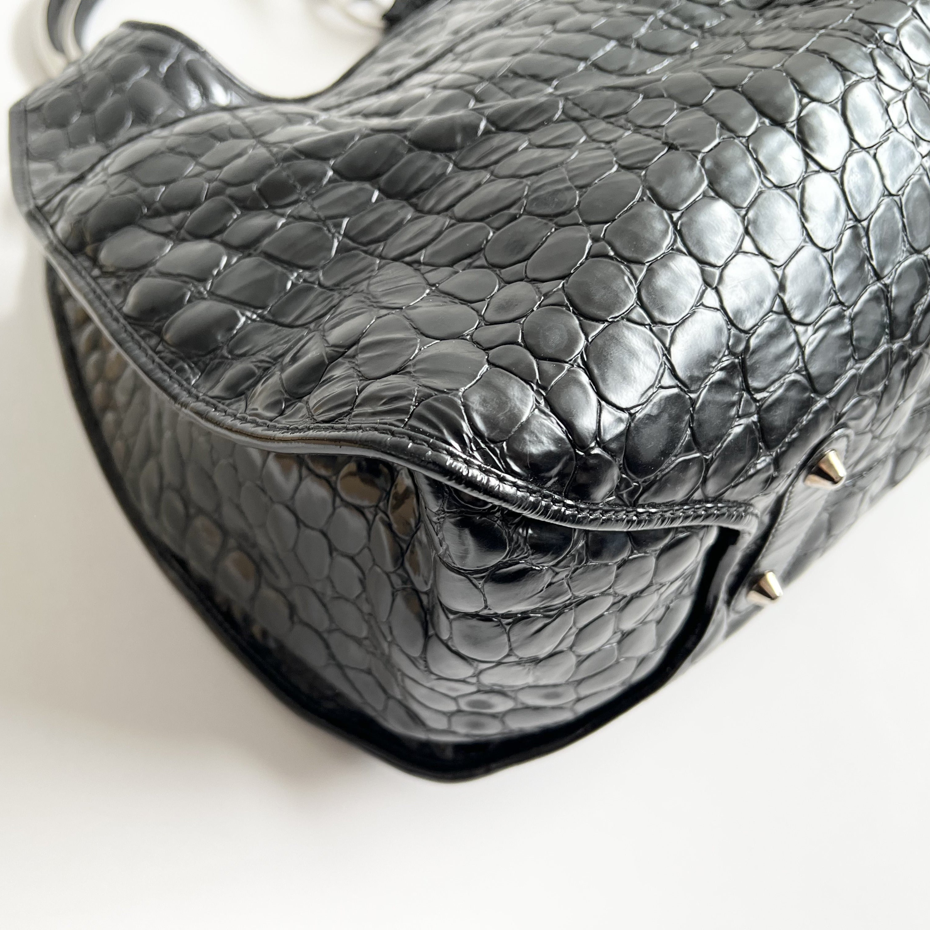 Christian Dior 61 Croc Embossed Patent Leather Tote, Galliano Era
