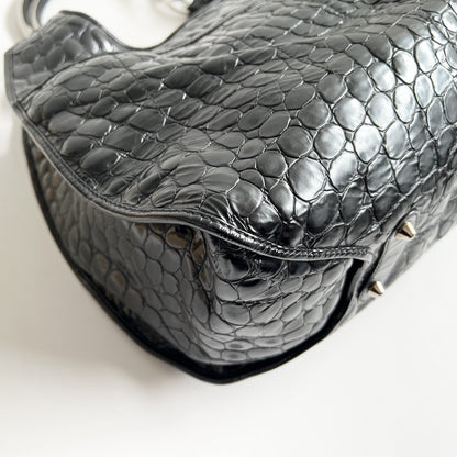 Christian Dior 61 Croc Embossed Patent Leather Tote, Galliano Era