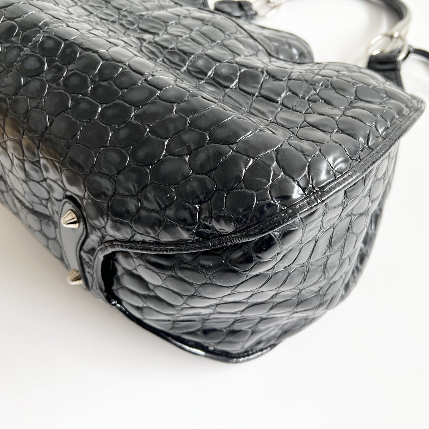 Christian Dior 61 Croc Embossed Patent Leather Tote, Galliano Era