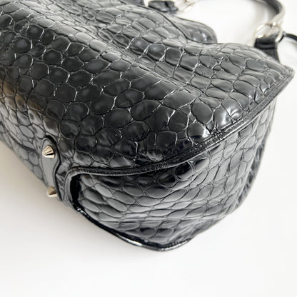 Christian Dior 61 Croc Embossed Patent Leather Tote, Galliano Era