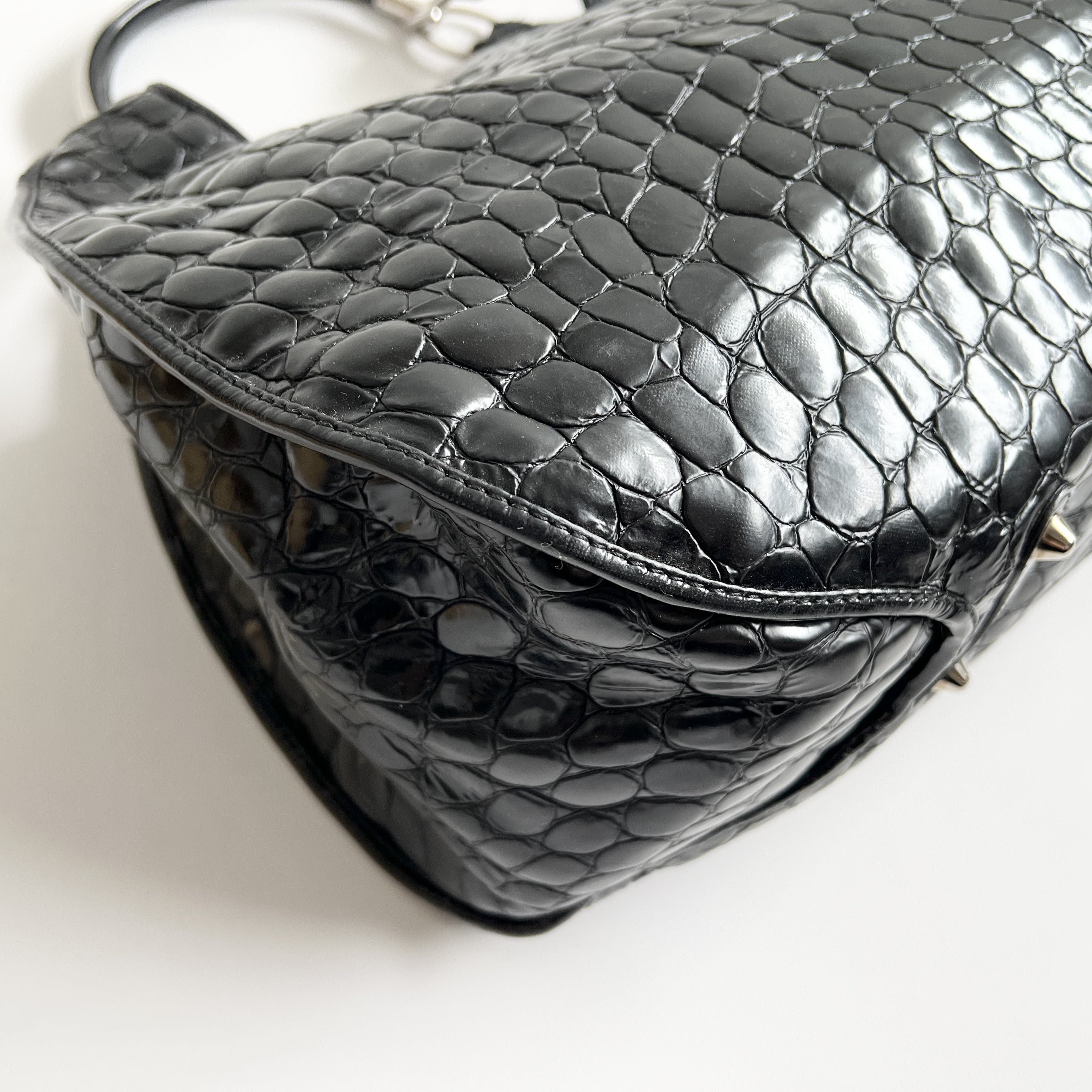 Christian Dior 61 Croc Embossed Patent Leather Tote, Galliano Era