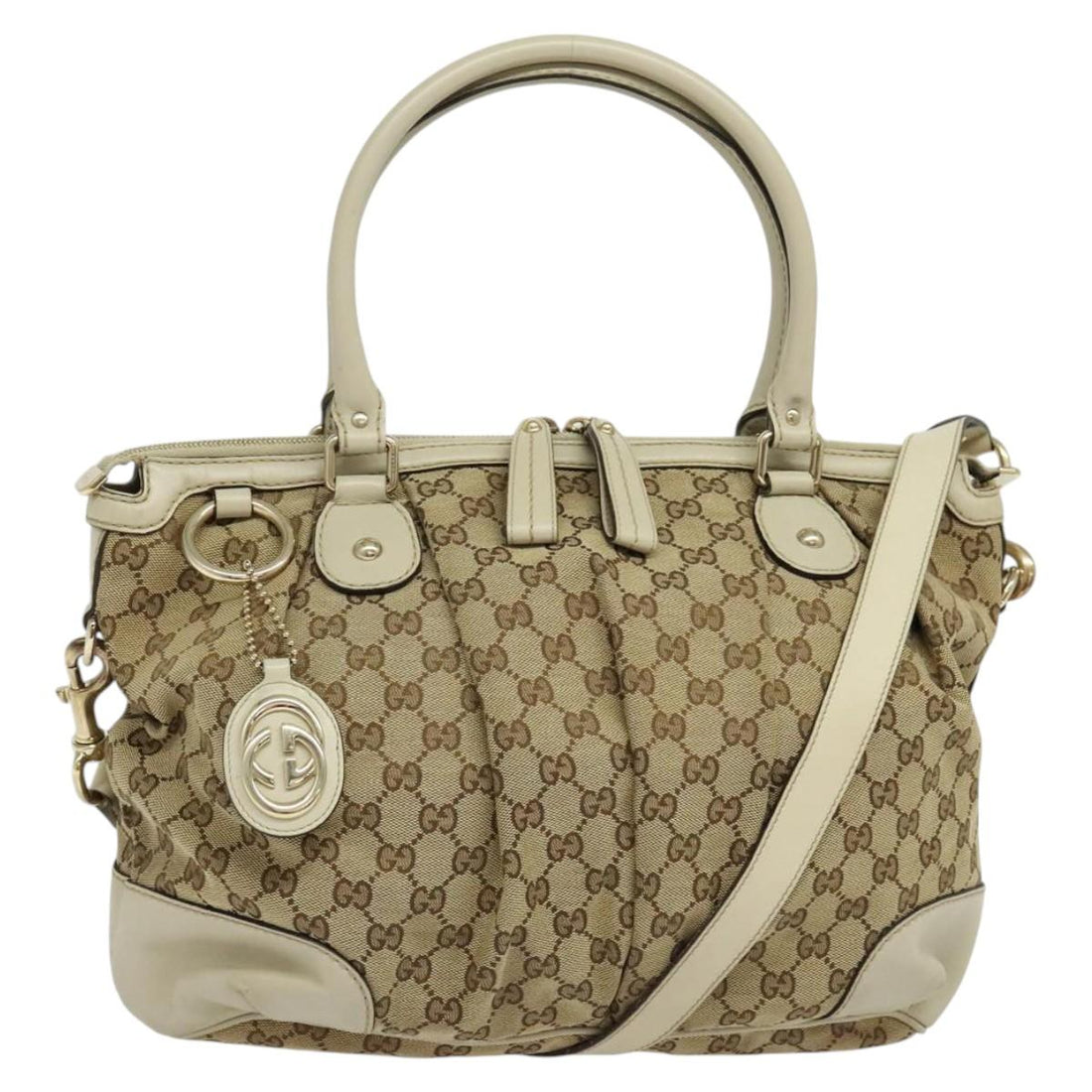 GG Canvas Sukey 2-Way Handbag in Beige and Gold