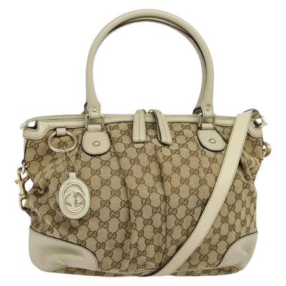 GG Canvas Sukey 2-Way Handbag in Beige and Gold