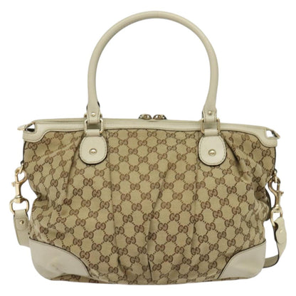 GG Canvas Sukey 2-Way Handbag in Beige and Gold
